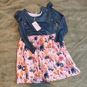 Navy and Pink Floral Kids Dress